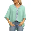 Blouses feminina camisas de verão solto de decote em vil de cor de chiffon ladra de batalha de batalha curta costura casual casual topwomen's wildwomen's