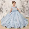 NY GIRL PAGEANT GOWNS FLORAL LACE Flower Girl Dresses Ball Glowns Child Pageant Dresses Long Train Beautiful Kids Flowergirl