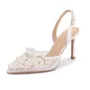 Pearl Wedding Lace White for Brides Pearls Point Toe Elegant Women Pumps Summer High Heels Sandals Comfy Bridal Shoes CL07556 s