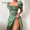 Avrilyaan زهرة الطباعة فستان مثير للنساء انقسام عالي الأنيقة قبالة الكتف الطويل es backless bodycon الصيف فيديس 220629