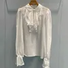 MIU Home White Chiffon Shirt Lace Splicing Splicing Sleeved Shirt Sleeve Top Top Feminino 2022 No início do outono Novo