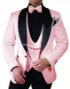 Men Suits Lavender lilac Pattern and Ivory Groom Tuxedos Shawl Satin Lapel Groomsmen Wedding Best Man Jacket Pants Vest Tie