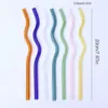 8x200mm 10 Colors Reusable Eco Borosilicate Glass Drinking Straws High Temperature Resistance Clear Colored Bent Wavy Mi