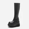 Women Boots American 43 estilo gótico Soled Motorcycle Knight abaixo da cabeça do joelho mostra feminina fina de tubo alto 0709