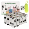 Sacos de cocô de cachorro com distribuidores pata de pata biodegradável Roll Roll Roll para a caminhada ao ar livre e viagens à prova de vazamentos