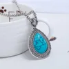 Orecchini Collana Set di gioielli unici Ciondolo goccia d'acqua placcato argento Bracciale in pietra turchese blu Orecchini Earl22