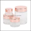 Frosted Glass Cream Jar Clear Cosmetische Fles Lotion Lip Balsem Container met Rose Gold Deksel 5G 10G 15G 20G 30G 50G 100G DROP LEVERING 2021 PA