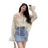 Women's Hoodies & Sweatshirts Women Hooded Sunscreen Lace Shirt Spring Summer Korean Girls Chic Sweet Fairy Layered Thin Flare Sleeve Long S