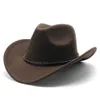 Sombrero Fedora de lana negra para hombre y mujer, Sombrero de vaquero occidental, Sombrero de Jazz para caballero, Sombrero de Hombre, sombreros de vaquera elegantes para mujer 2202287V