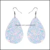 Pendants Arts Crafts Gifts Home Garden Ll Pu Leather Glitter Earrings Pendant Fashion Sparkly Sequin Dangle Ears Ring Teardrop Pe Dhzjm