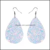 Pendants Arts Crafts Gifts Home Garden Ll Pu Leather Glitter Earrings Pendant Fashion Sparkly Sequin Dangle Ears Ring Teardrop Pe Dhzjm