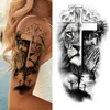 NXY Tillfällig tatuering Svart skogsklistermärke för män Kvinnor Barn Tiger Wolf Death Skull Fake Henna Skelett King Animal Tatoo 0330