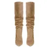 Boots Suede Knee High Slouch Slip On Shoes Winter Slouchy Long Woman Heel Latest Camel Ladies Tall Boot Stiletto