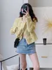 Novo Outono Elegante Vintage Manga Curta Cardigã Casaco Crop Top Jaqueta de Tweed Coreano Outerwear Chaquetas De Mujer