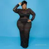 Plus Size Dresses Fall Clothes For Women Long Sleeve Lace Maxi Dress Mesh Backless Sexy Black Party Wholesale DropPlus