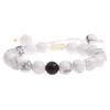 Brins de perles réglables 1 pièce bracelets bracelets ensemble pierre de lave naturelle howlite blanc noir tressage macramé bracelet pour femme M Lars22