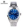 손목 시계 San Martin 39mm 시계 경의 한정판 SN020 Coral Blue Dial YN55 운동 자동 기계 고급 남성 다이버 WA