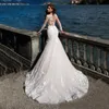 Abiti 2023 Abito da sposa a sirena Arrivo Manica lunga in pizzo Musulmano Vestido De Noiva Applicazioni romantiche Increspature Abiti Abito da sposa