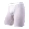 Onderbroek sexy mannen ondergoed boksers shorts ijs zijden mesh panites man massief ademende zak lange been onderverdeling cueca calzoncillo plus sizeU