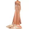 2022 Rose Gold Plus Size Arabic Aso Ebi Mermaid Sexy Prom Dresses Sheer Neck Beaded Sequins Evening Formal Party Second Reception 338N