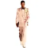 Satin Pink Wedding Tuxedos Slim Fit Mens Pants Suits Pile Men Prom Party Formal Outfit 2 Pieces