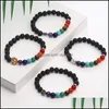 J￳ias de braceletes de fios de mi￧angas 7 pulseira de chakra para homens mulheres 8mm Black Laca BEADS Elefante/ Buda/ Yoga Cura Essentia Dhqrg