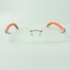 New Plain glasses frame 3524012 with orange wooden legs and 56mm lenses for unisex Best quality