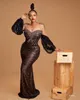 2022 Plus Size Arabic Aso Ebi Black Mermaid Sparkly Prom Dresses Beaded Sheer Neck Sexy Evening Formal Party Second Reception Bridesmaid Gowns Dress