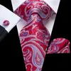 Pajaritas Hi-Tie 8,5 cm grande 100% seda Paisley conjunto de corbata para hombre rojo Jacquard pañuelo gemelos para hombre diseñador boda fiesta corbata lazo Enek2