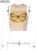 Женские урожая женские блузки рубашки бабочка для печати майки -майки -майки вырезают T220823