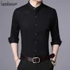 Camicia di marca di moda Uomo Collo alla coreana Manica lunga Vestibilità regolare Cotone Autunno Abito coreano nero Abbigliamento casual 220322