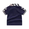 Retail Baby Boys Turn-Down Collar T-shirts Summer Kids Short Sleeve Plaid T-shirt Gentleman Style barn Bomull Casual Tops Tees Boy Shirts Child Clothes