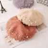 COKK Winter Wool Beret met strass Pearls kralen vrouwelijke wollen pet winter herfstveer hoed vaste kleur topkwaliteit vrouwen boina j220722