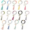 14 Colors Wooden Tassel Bead String Bracelet Key chain Food Grade Silicone Beads Bracelets Women Girl Key Ring Wrist Strap Party Favor FY2981