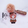 Cartoon beer sleutelhanger met pompon accessoires vrouwen meisjes schattige sleutelring PU lederen beren designer auto sleutelhanger houder mode dierlijke tas ketting eenvoudige modellering