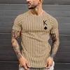 رجال Tshirt مخطط Tshirt Round Neck Fashion Print Print Short Sumester Polyester Top Summer Mens Clothing Street Wear 220607