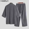 Japanska Mens Kimono Pyjamas Set Male Robe Klänning 2st / set Badrock SleepWear Loose Man Bomull Bekväm 5XL W220331