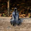 Black Meditation Figures for Decoration Skull Gothic Robe People Statue Table Ornaments Halloween Decor Garden Desk Accessories T220801
