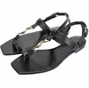 Wholesale women shoes sandal flats cassandra Black calfskin leathers flip flop sandals slipper ankle strap summmer cool mens flat slippers with box