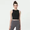 Crop top donna Canotte Camicie yoga Reggiseno senza schienale Top senza maniche tinta unita morbido abbigliamento sportivo da palestra di alta qualità Gilet girocollo nudo