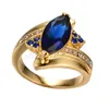 Fedi nuziali Luxury Marquise Blue Zircon Stone Ring Vintage Fashion Yellow Gold Crystal Fidanzamento per donna Uomo Gioielli Regali Wynn22