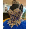 Kungsblå Quinceanera Klänningar söta 16 flickapplikationer Pärlprinsessan Födelsedagskorsett med snörning Balklänning vestido de 15 anos quinceanera