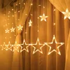クリスマスの妖精のライトの張りの弦楽器星の花輪の窓のカーテン屋内装飾ハロウィーンパーティーの結婚式照明220408