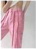 Couture rose couture topstitch décoration jeans femme été nouveau taille haute lâche droite large jambe girly denim pantalon femelle t220728