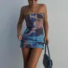 캐주얼 드레스 넥타이 염료 인쇄 여성 튜브 미니 드레스 바디콘 섹시한 스트리트웨어 파티 우아한 클럽 2022 여름 축제 옷 y2k