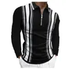New Trendy 3D Stripe Grid Print Polo T-shirt per uomo Slim Fit Zipper Risvolto Designer manica lunga sciolto Polo casual T004