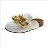 Hausschuhe Marke Design Gold Kette Frauen Slipper Geschlossene Zehe Schlupf auf Maultieren Schuhe Runde Tiefsätze Lässige Folien Flipflop Damen Sandalen