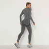 Kadınlar Dikişsiz Yoga Set Spor Takım Trailtsits Uzun Kollu Mahsul Üst ve Yüksek Bel Pantolon Egzersiz Giysi Seti J220706