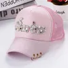 Cappelli a tesa larga Berretto da baseball con strass da donna primavera estate con protezione solare Cappello da sole da ragazza traspirante Rete di moda WhiteWide Chur22