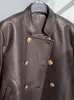 Lautaro Spring осень короткая коричневая черная фальшивая кожаная куртка женщин с двойной грудью высококачественная свободная роскошная дизайнерская мода L220801